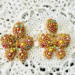 Vintage Rare Jacky De G Paris CLIP Runway Butterfly Earrings, HUGE OOAK